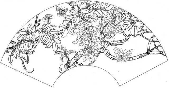 线稿素材白描扇面白描素材