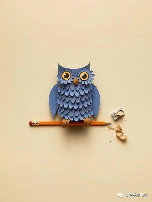 创意手工素材漂亮的猫头鹰拼贴画作品