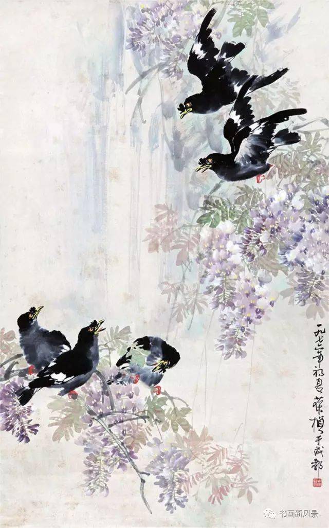 三位花鸟大师画紫藤!