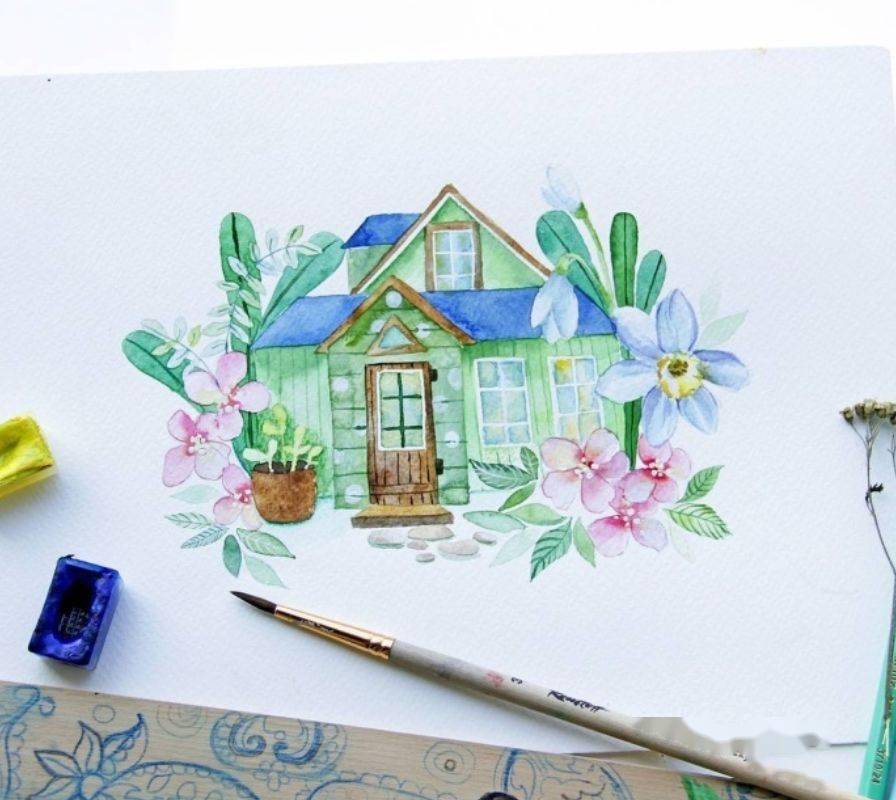 梦幻水彩小屋插画带你走进手绘童话世界