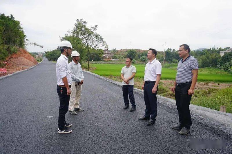 镇党委副书记,镇长黄演志(右三)到现场查看建设进度(唐燕霞摄)通镇