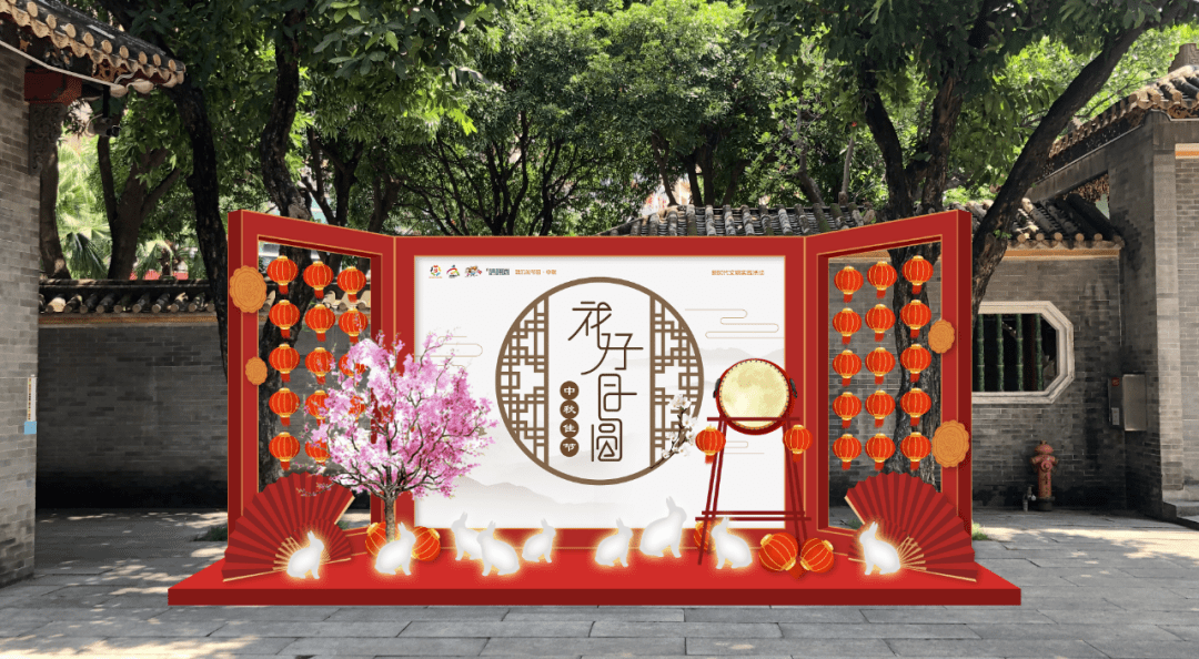 中秋互动留影区玉兔场景巨型玉兔&mini玉兔方阵,国庆主题组景,中秋