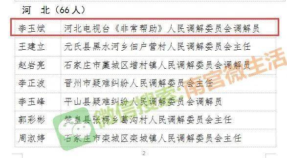 67帮大哥李玉斌入选全国模范人民调解员拟表彰名单