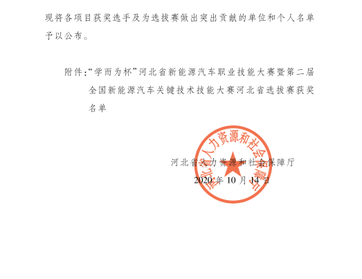 喜报 我院汽车工程系在2020年河北省新能源汽车职业