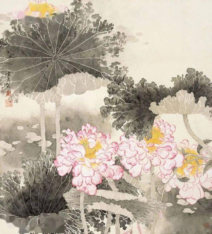 田怀良 荷花这是画家田怀良笔下花鸟作品.