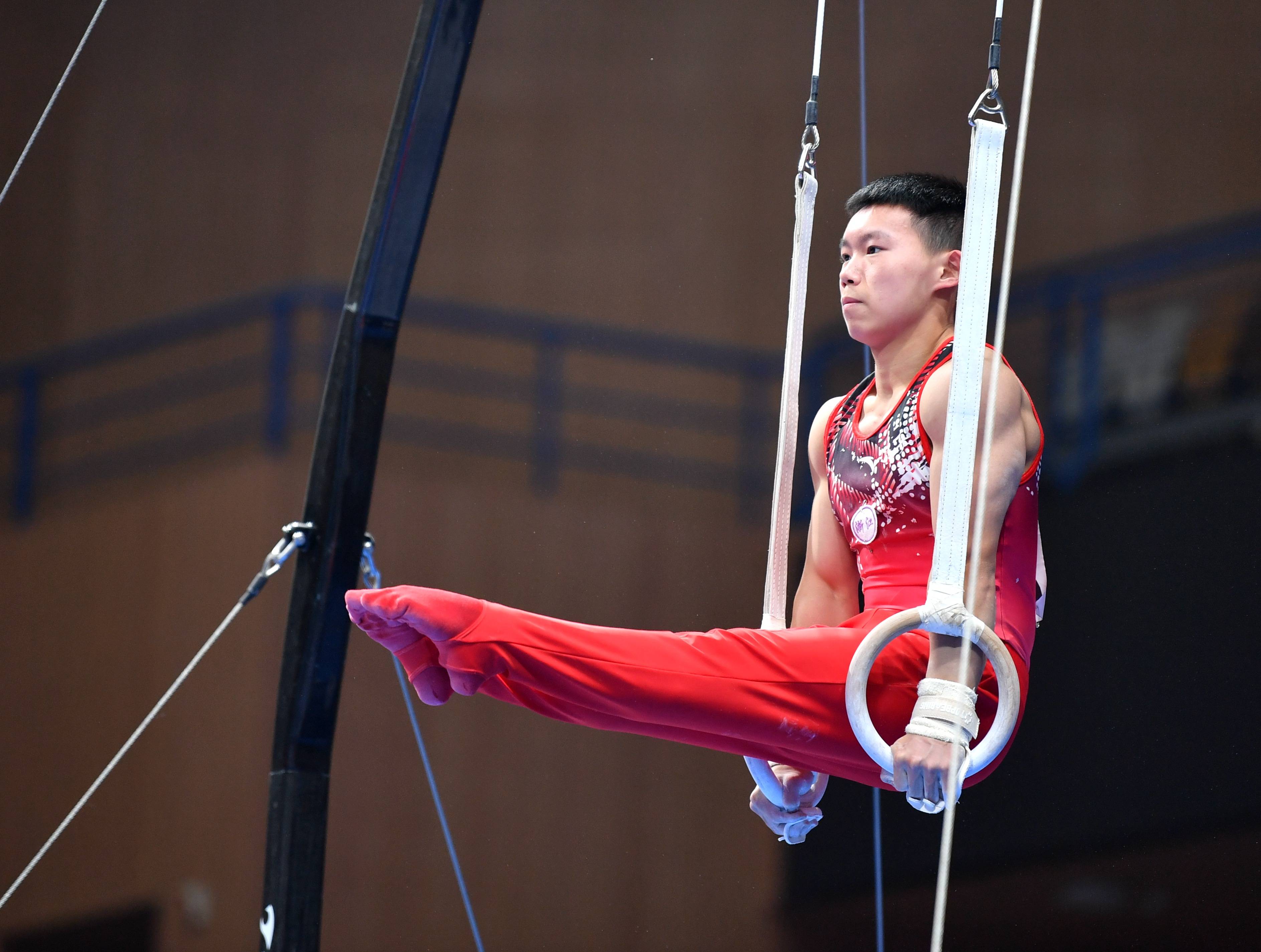 10月23日,以个人身份参赛的选手杨皓楠在鞍马比赛中.最终他以163.