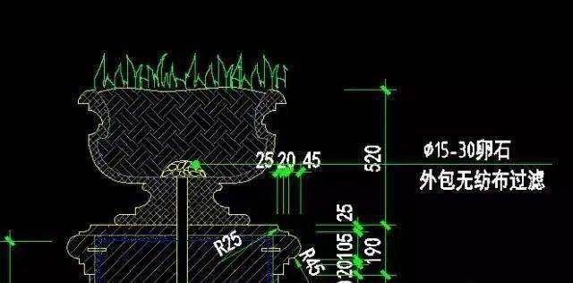 石材花钵cad立面剖面画法及注意事项
