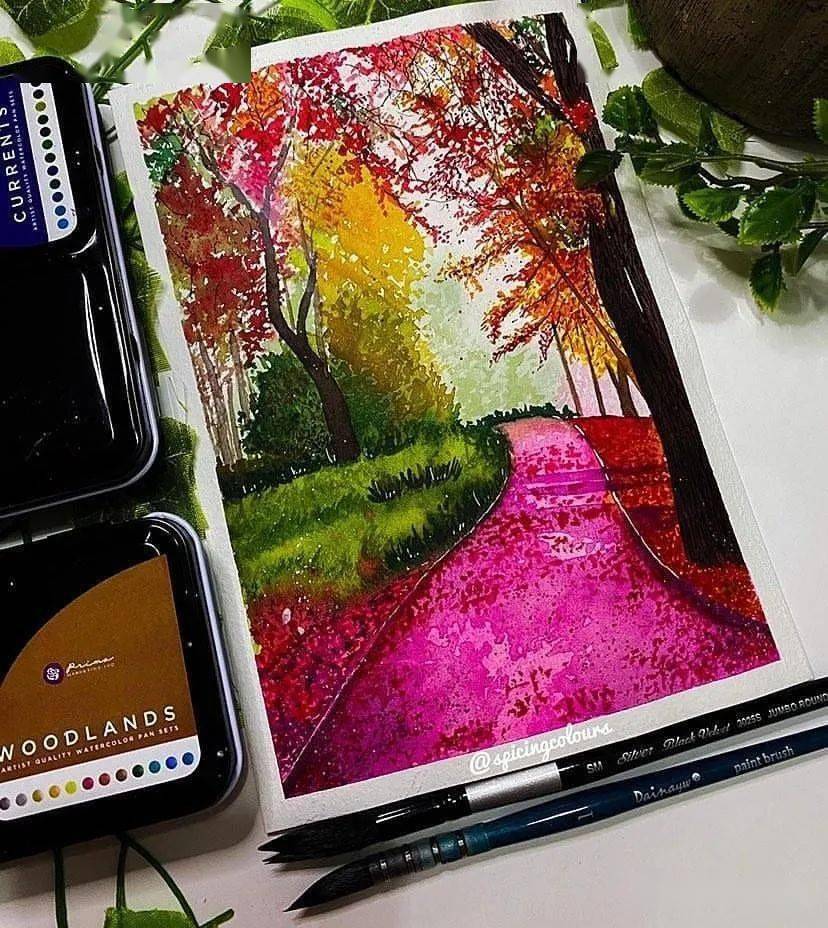 素材分享——色彩亮丽的水彩风景