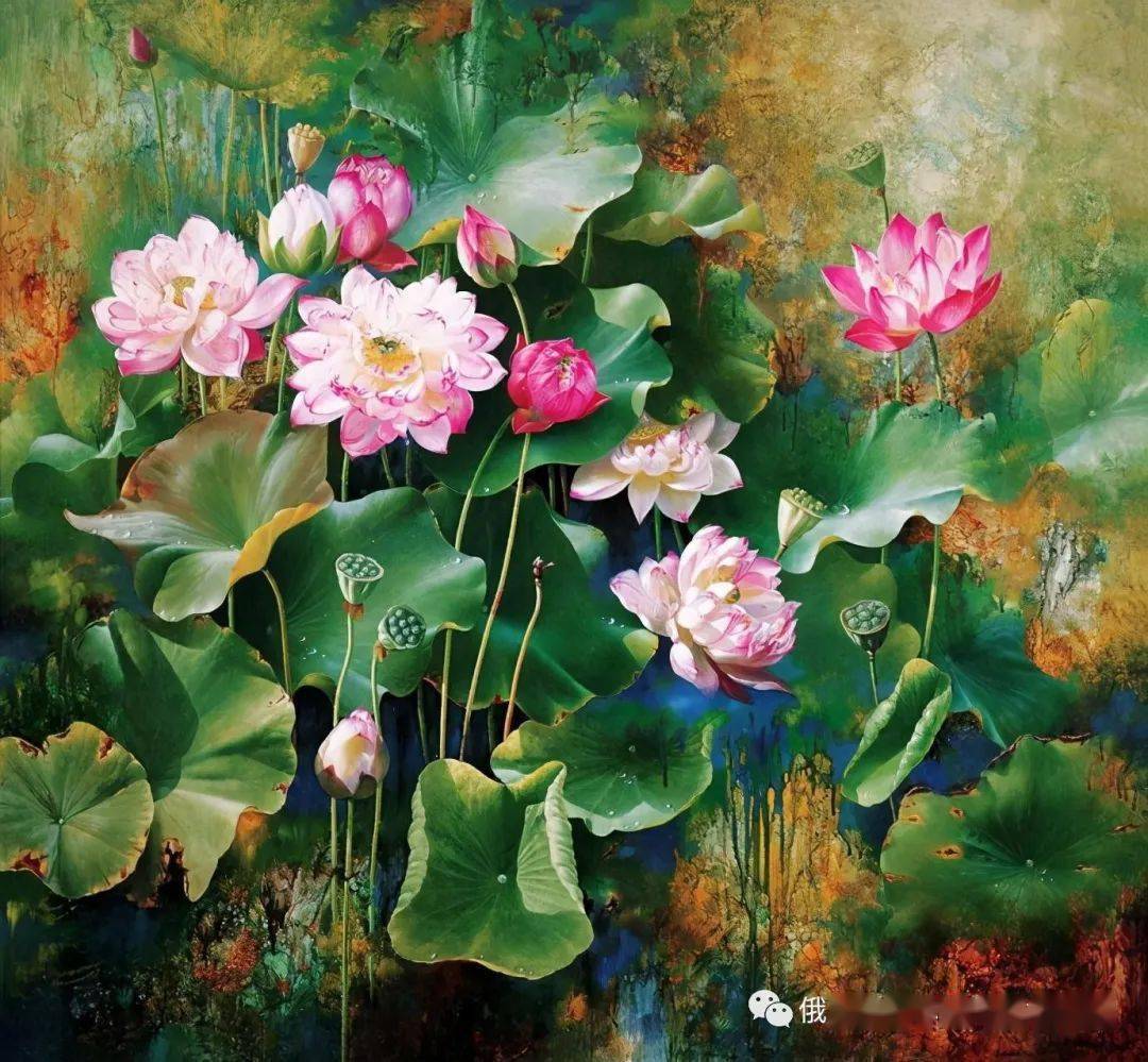 花魁吴富荣荷花油画作品清致典雅超凡脱俗