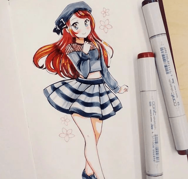 马克笔手绘一组马克笔女孩插画67676767