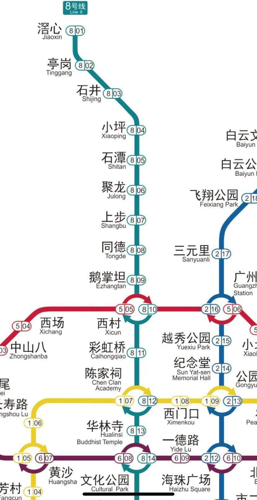 据广州地铁集团宣传部温美春介绍,八号线北延段(文化公园至滘心)全长