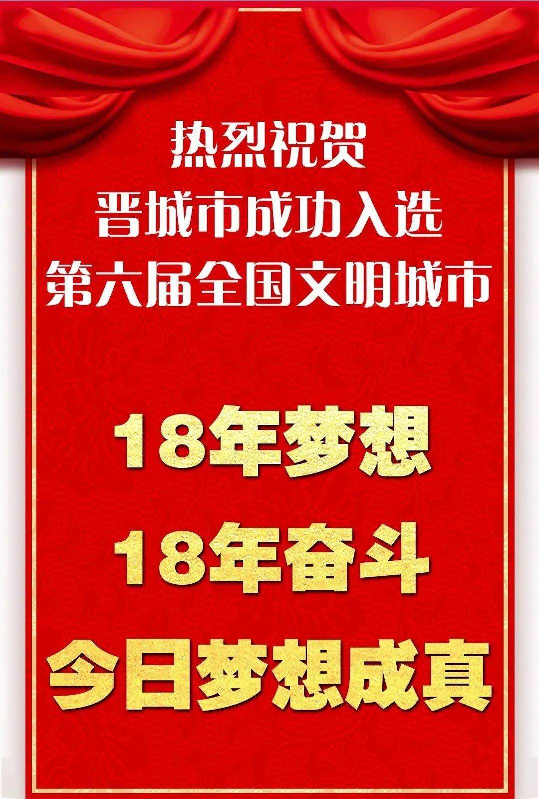 热烈祝贺晋城市成功入选第六届全国文明城市