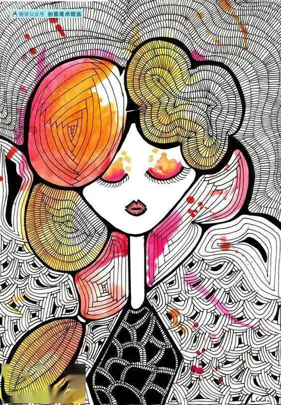 局部上色与黑白线描结合感受色彩与线描的融合之美