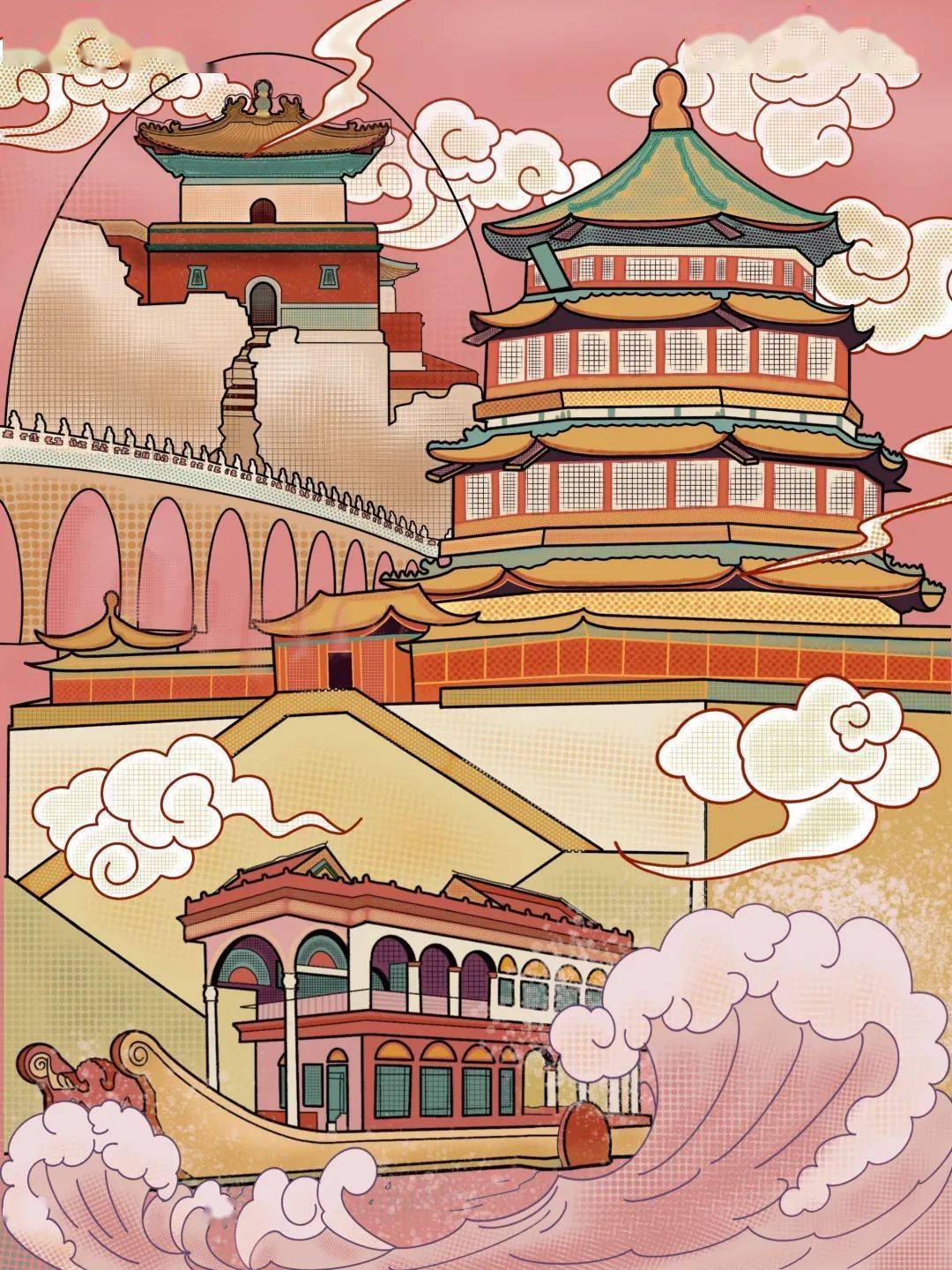 以颐和园的万寿山,昆明湖,十七孔桥,佛香阁,清晏舫,文昌阁等文物进行