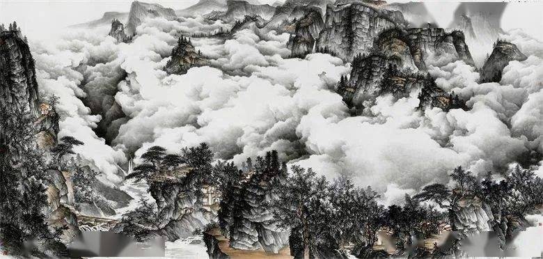 云雾缭绕国画图片