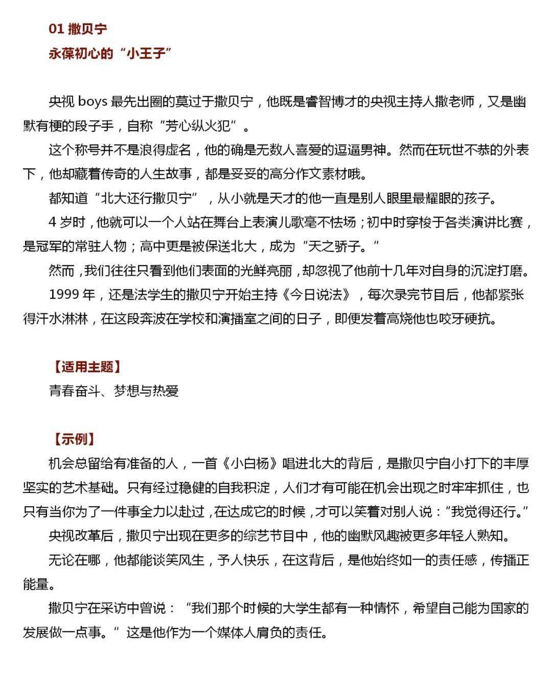 作文素材语文作文万能人物素材撒贝宁康辉叔本华