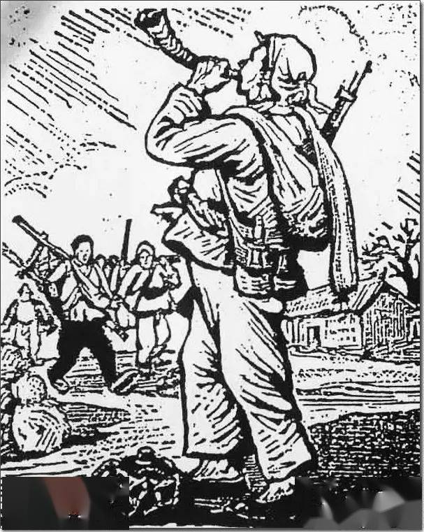 秦征木刻:《号角》 (1944年)秦征速写:《战后野餐》 (1946年)秦征速写