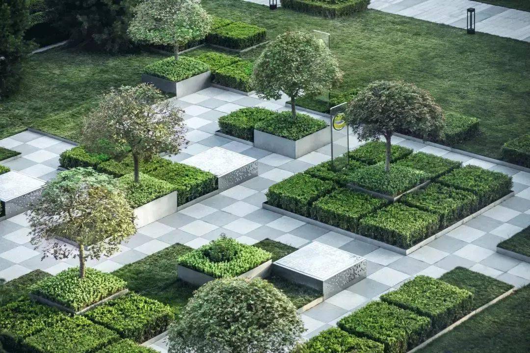广州中海 · 左岸澜庭 / 赛肯思景观方形的种植池设计整齐划一,简单