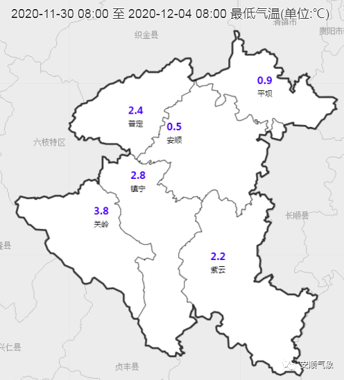 最近一周安顺各县区气温不断下降,最低气温降至0℃左右