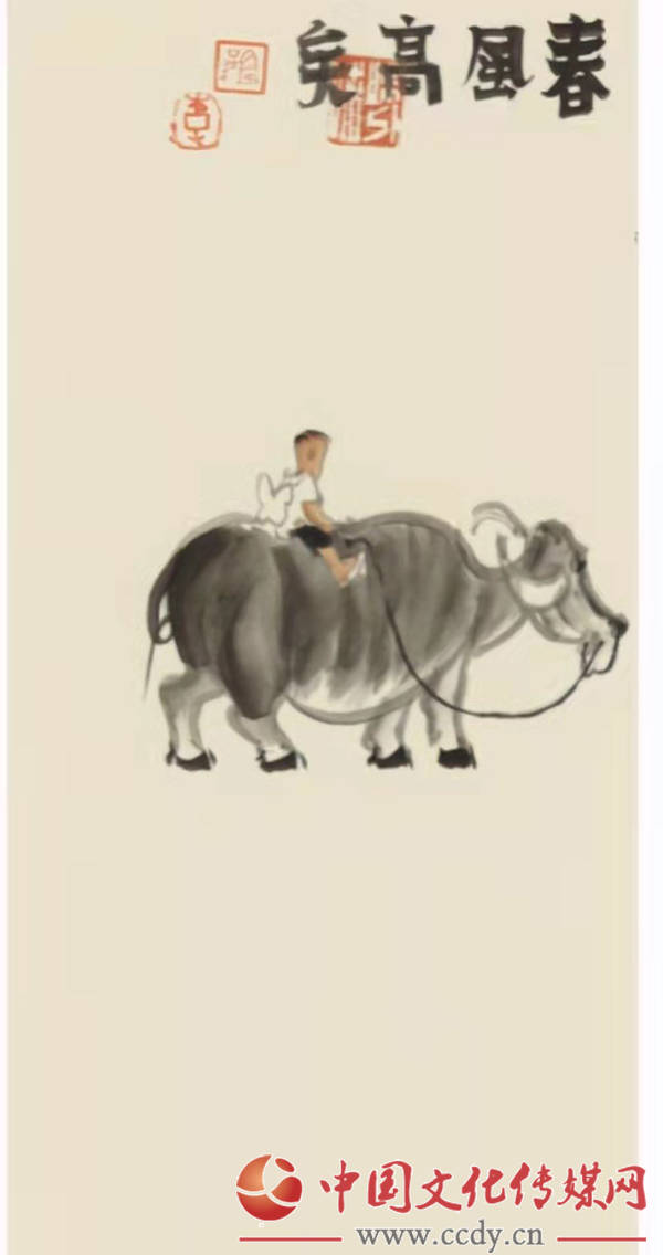 牧笛声声梦回故园读李学明画牛系列作品