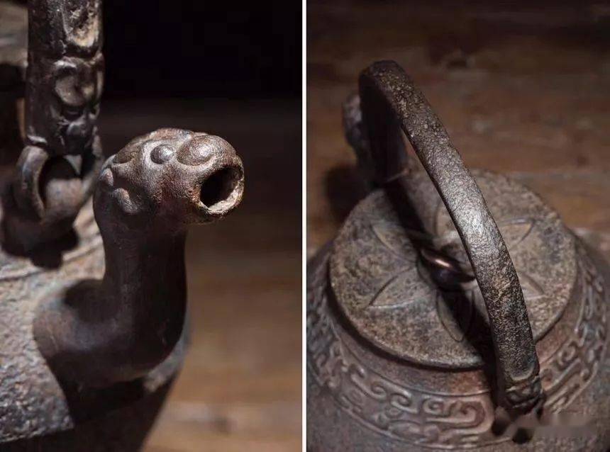 鉴赏二代藏六饕餮纹兽口铁瓶