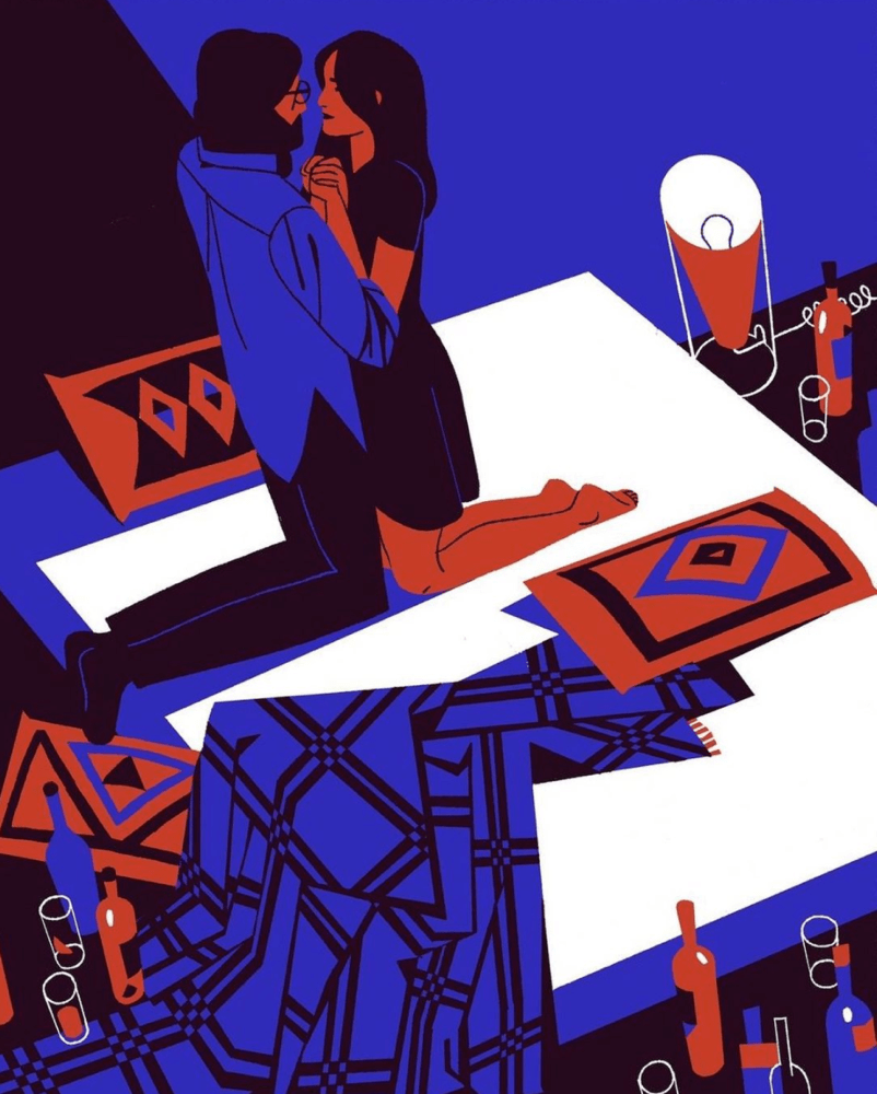 配色相当舒适扁平几何形画风插画