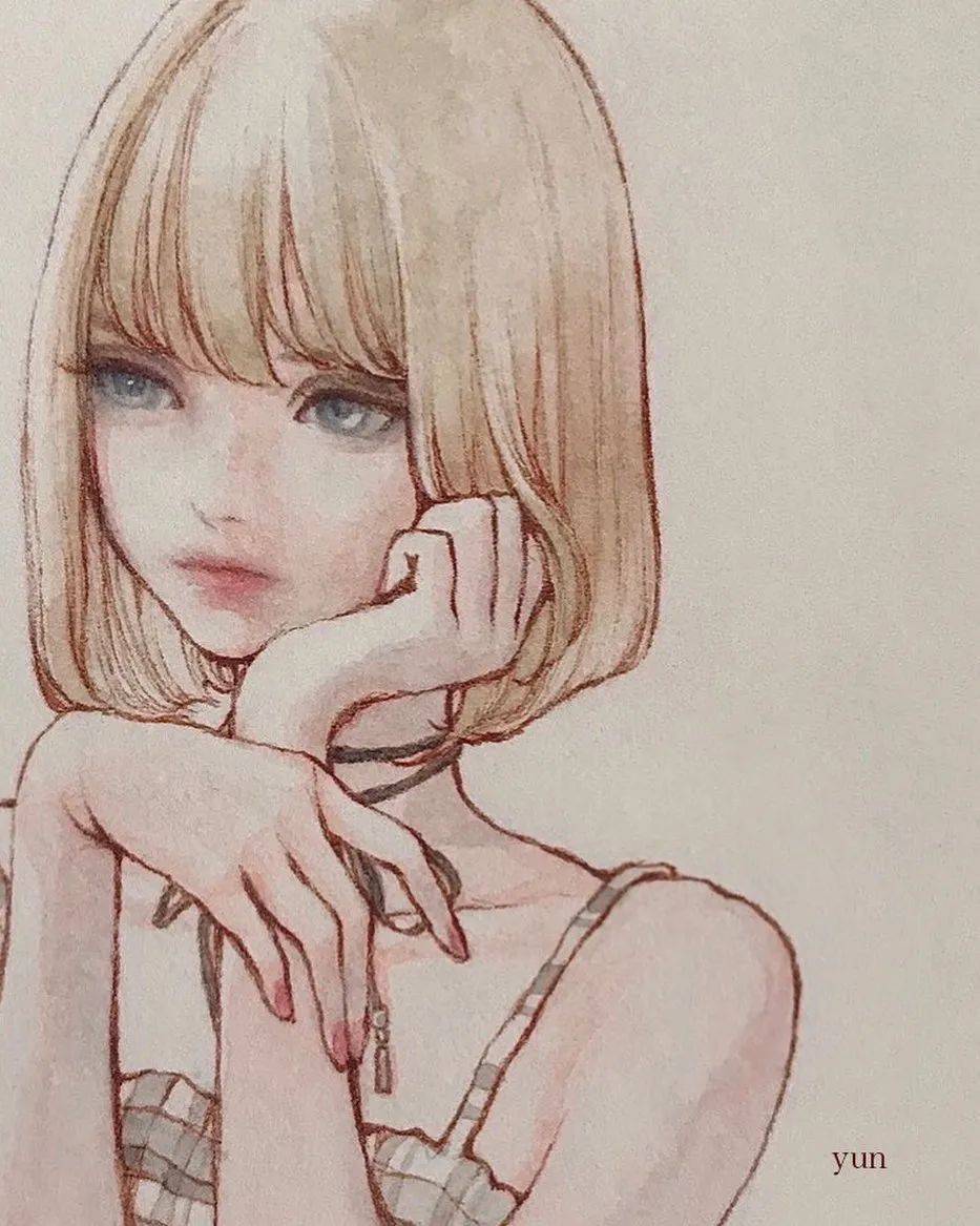 水彩插画意境非常好的水彩动漫少女爱画亦爱人