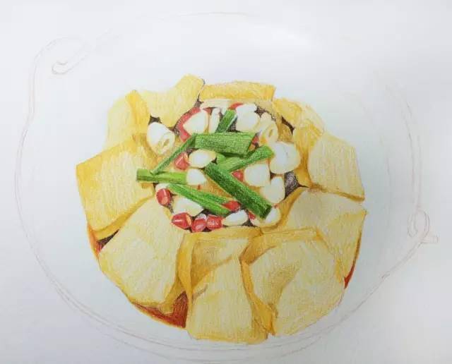 彩铅手绘美食 | 干锅私家豆腐,彩铅手绘美食教程