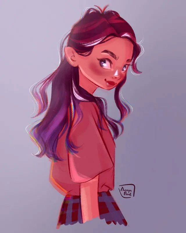 来欣赏两组女孩肖像画