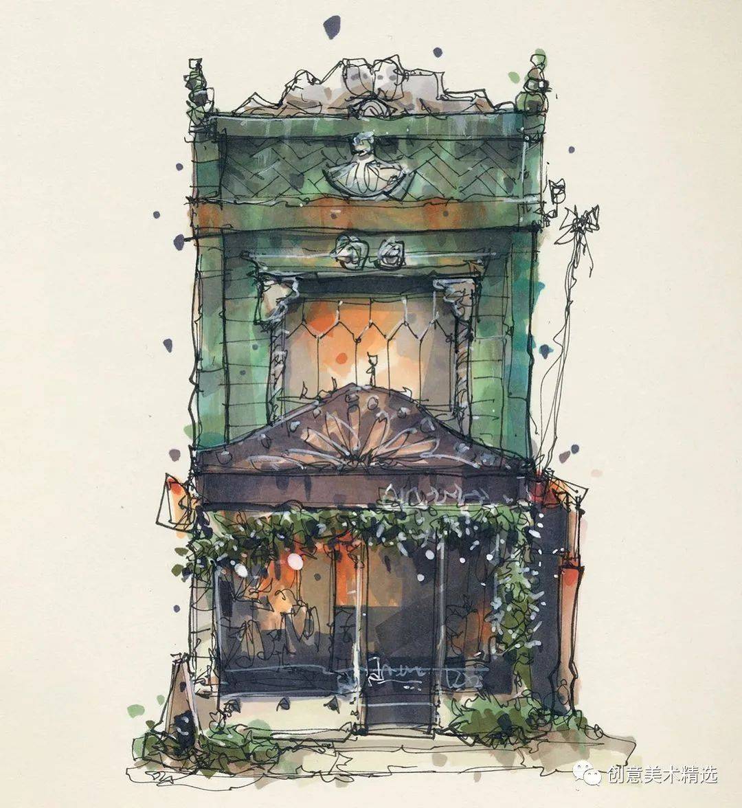 马克笔钢笔色块与线条交织出的建筑之美