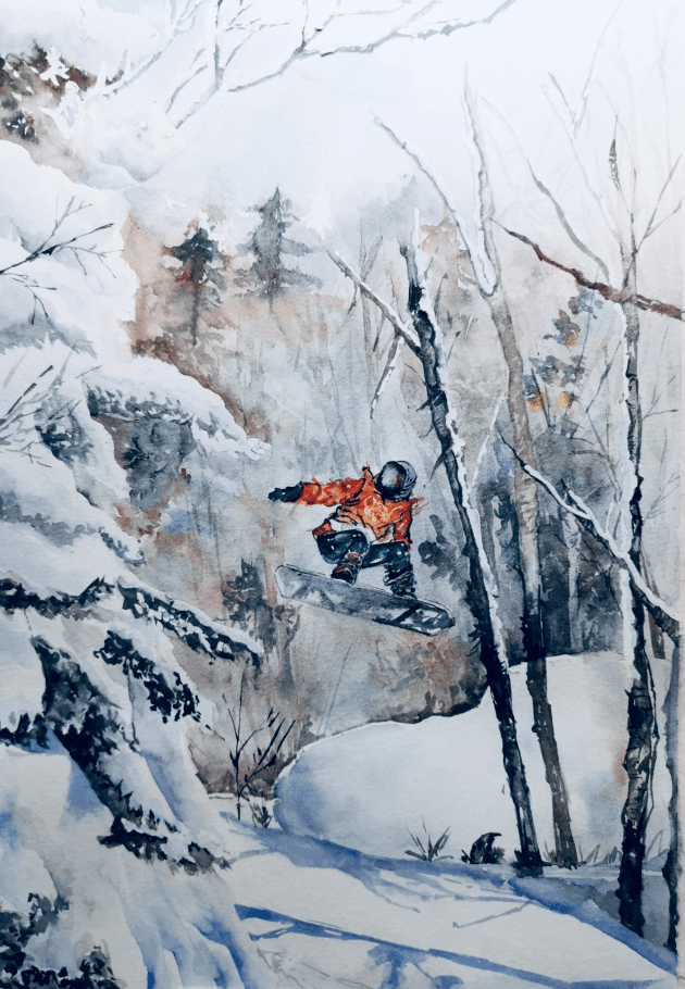 高山滑雪水彩画图片