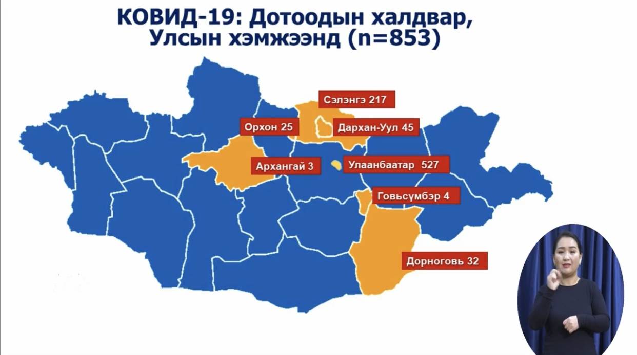 蒙古国6日疫情情况分布图(图片来源:蒙古国卫生部官网)