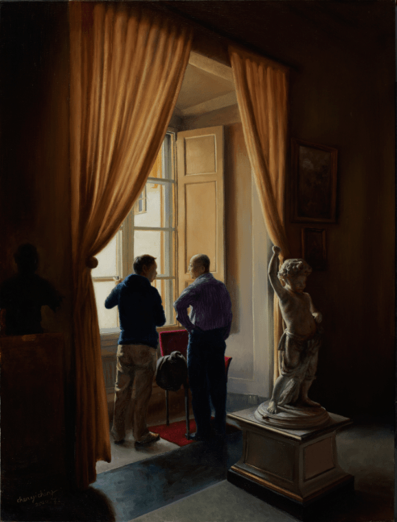成人组优秀奖乌菲齐美术馆里的对话-陈逸青-油画-80×60cm-2020成人组
