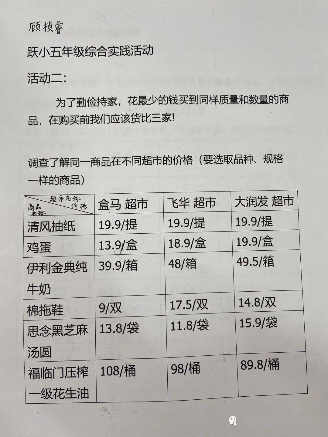 数学为人生添亮点——跃小五年级学生超市购物中的数学思考