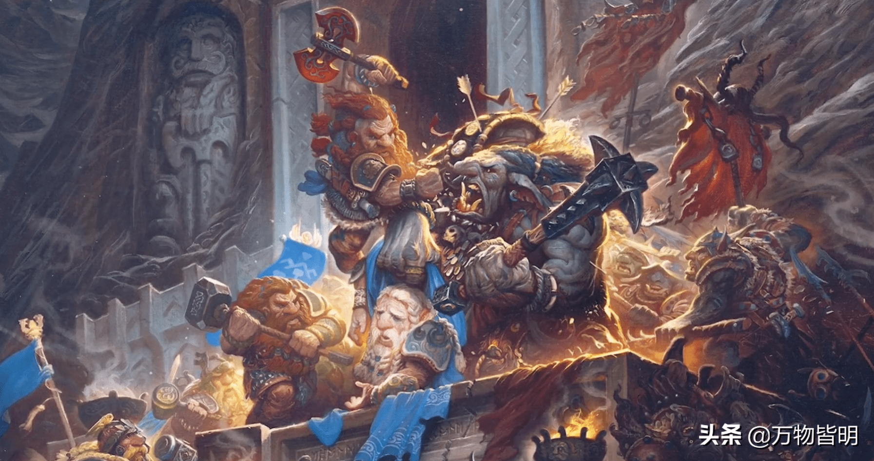 冲上前去的戴因愤怒不已,用斧头砍下了阿佐格的头(这里原著和电影不同