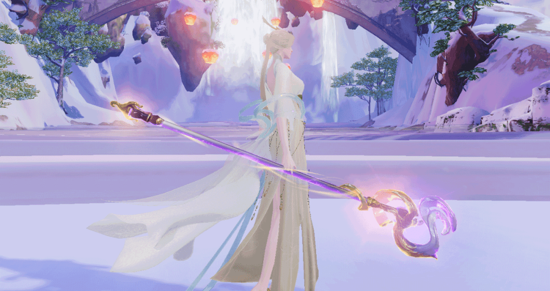 天域三代武器浅紫色的色调十分符合云麓少侠遗世而独立的气质法力流转