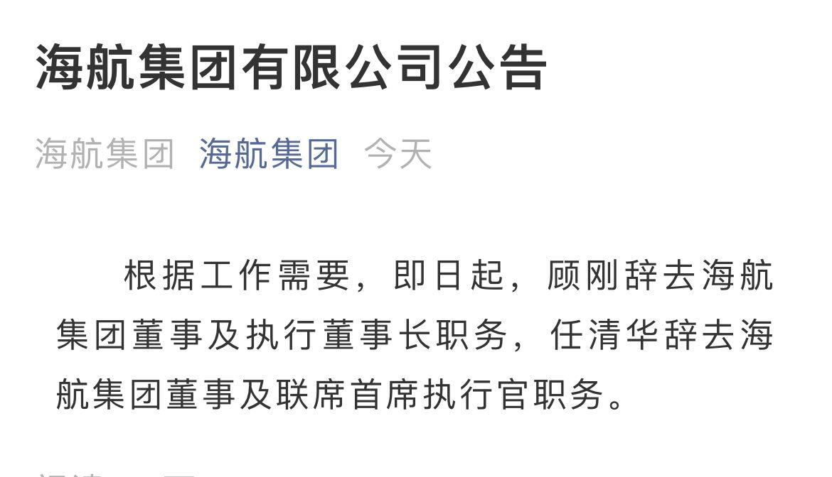 海航集团顾刚辞去董事及执行董事长职务