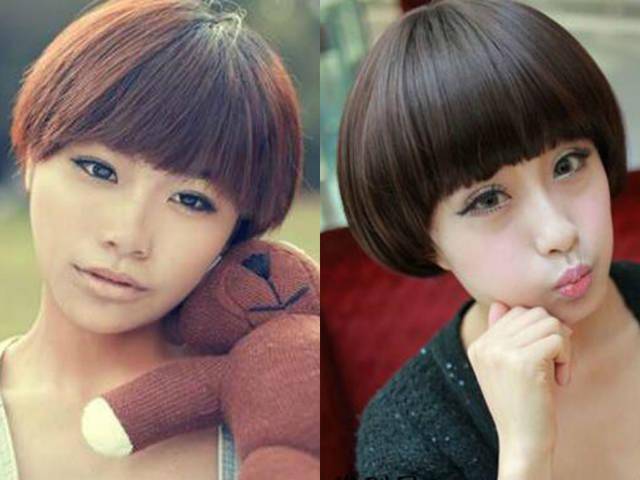 妹子们如果不喜欢编发也没关系,还可以剪一款这样可爱的西瓜头发型,齐