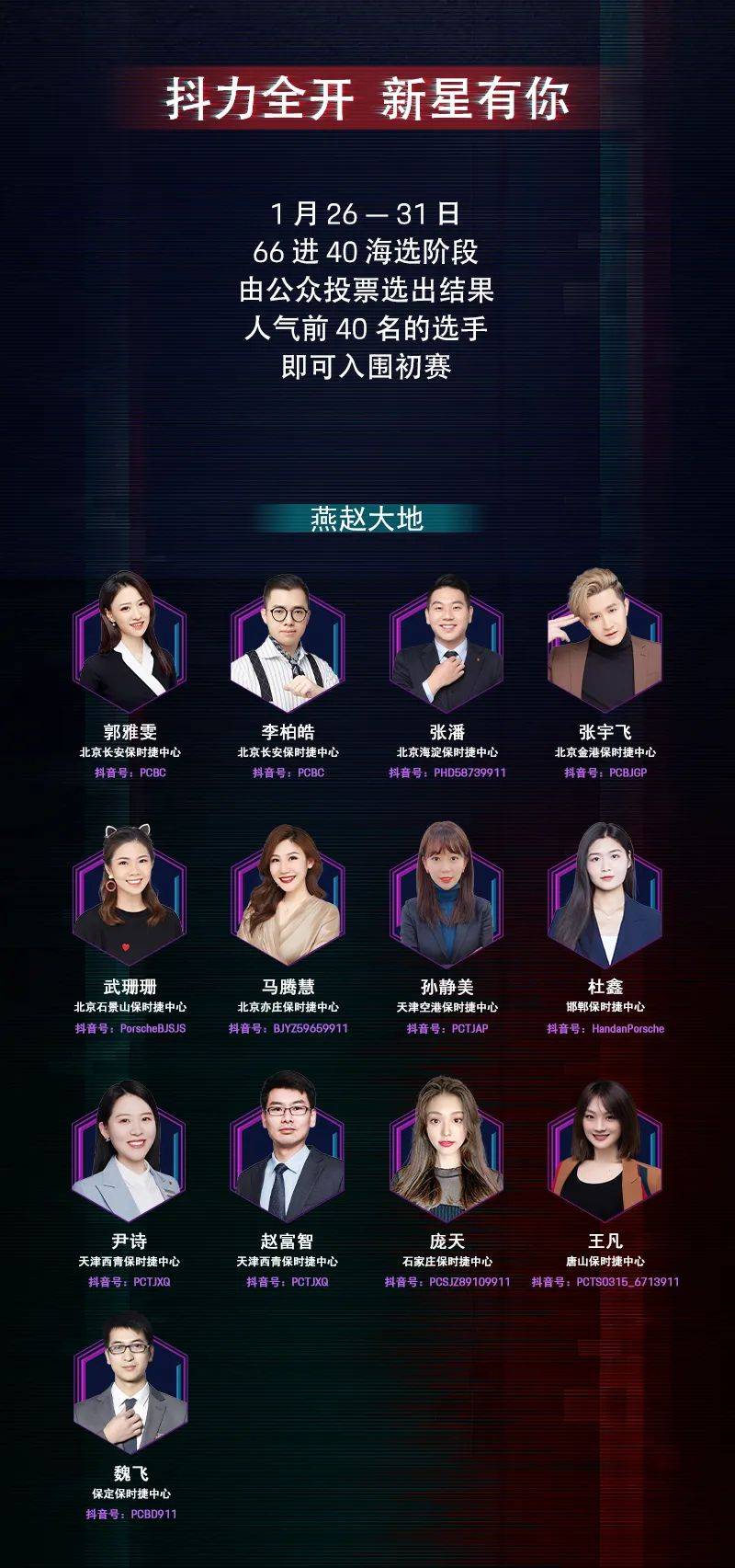 使命,下一个达人|2021 保时捷中国北区抖音红人选秀大赛海选名单