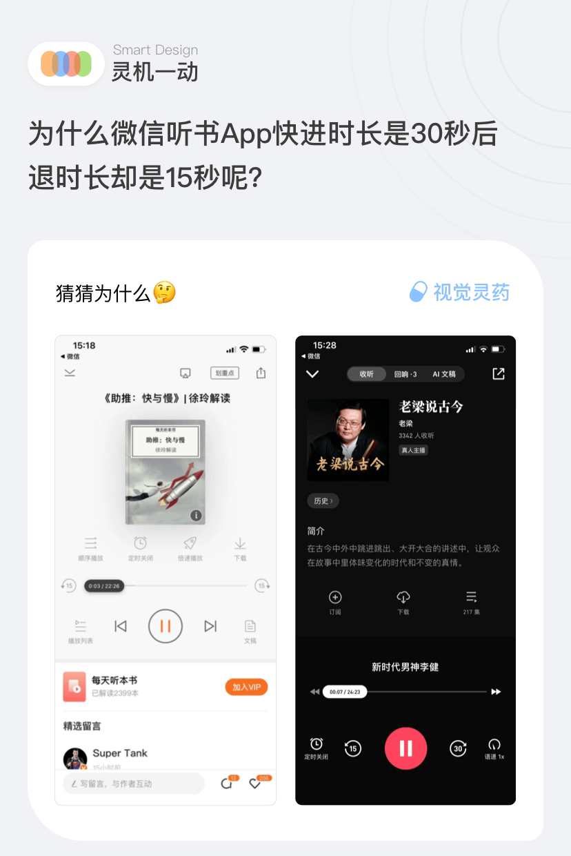 視覺靈藥為什麼微信聽書app快進時長是30秒後退時長卻是15秒呢