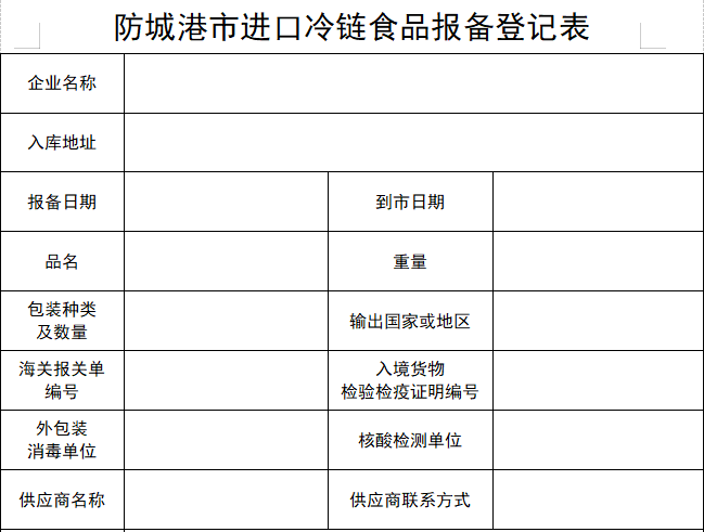 冷链食品台账表格图片