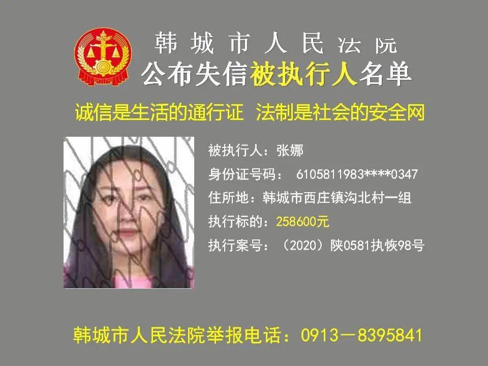 韩城市人民法院公布2021年第一批失信被执行人名单