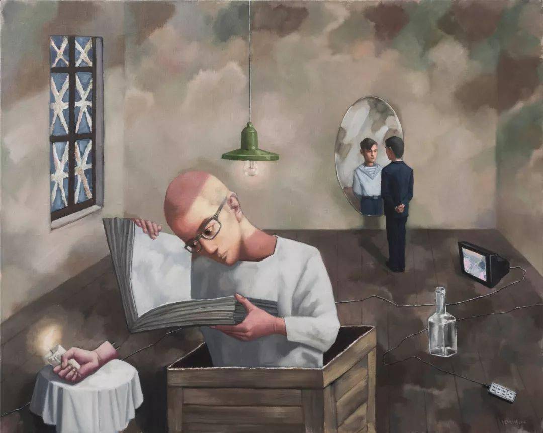 张晓刚,《阅读者 》,2016布面油画,120 × 150cm张晓刚,《致敬的仪式