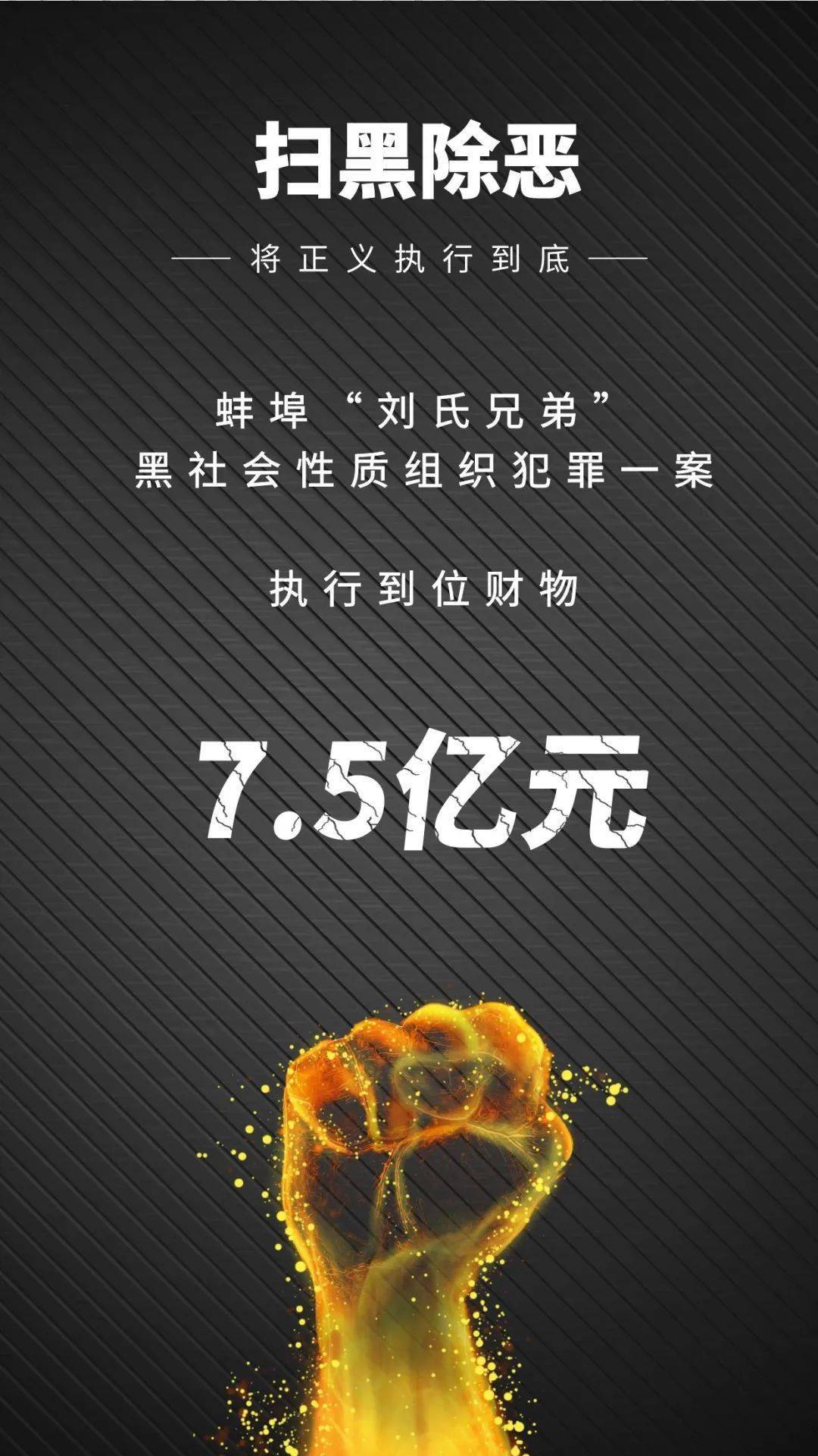 蚌埠"刘氏兄弟"黑社会性质组织犯罪一案执行到位7.5亿元_蚌山区