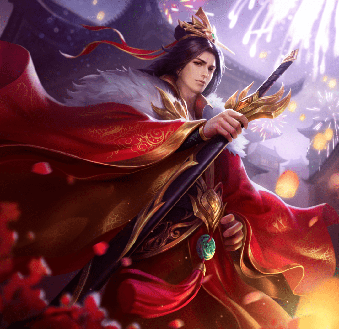 在长孙皇后 安贞永吉>皮肤原画中,李世民正穿着 万国咸宁>的新装静静