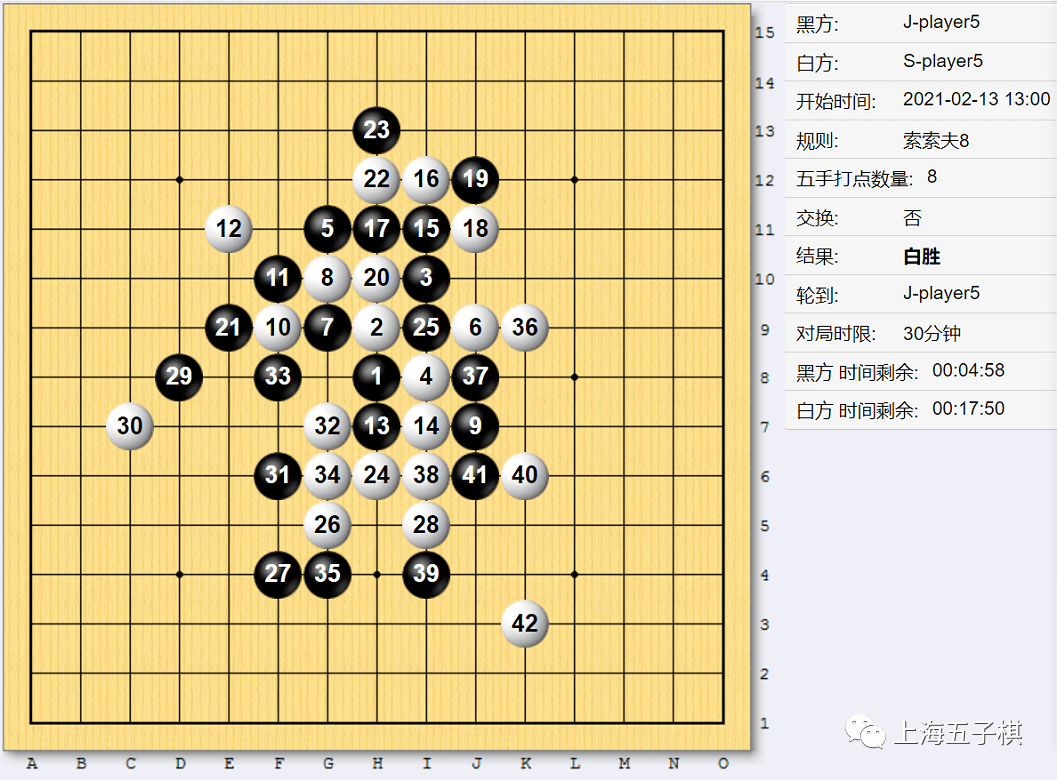 2021年新春杯沪日五子棋网络对抗赛第一场棋谱