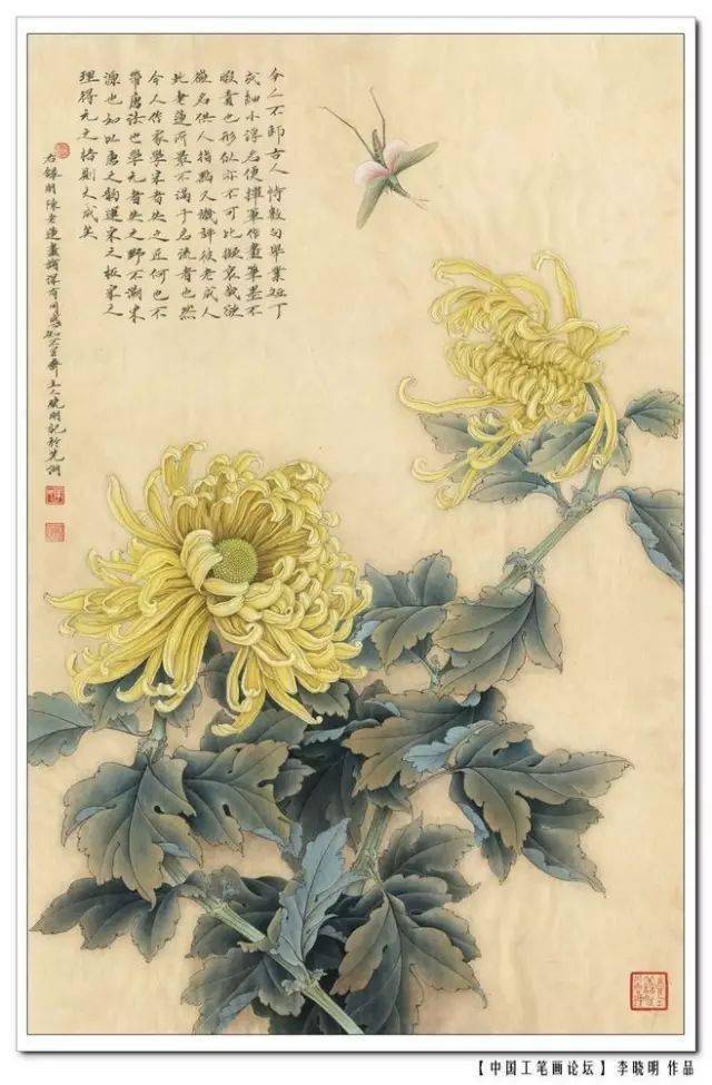 明 徐霖(1462～1538)《菊石野兔图》▲明 唐寅(1470～1523)《菊花纪 
