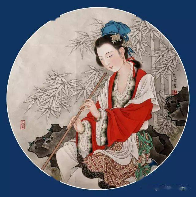 黄伟老师画吹箫仕女图课徒示范步骤图录