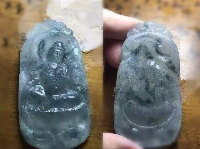 冰种蓝花翡翠原石观音取件过程