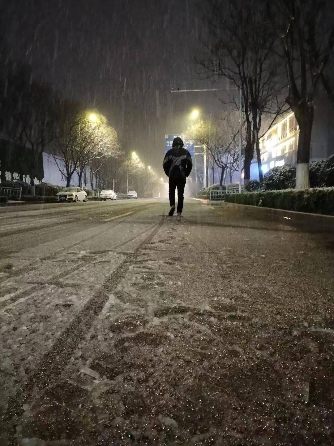 大雪里孤独的身影图片图片